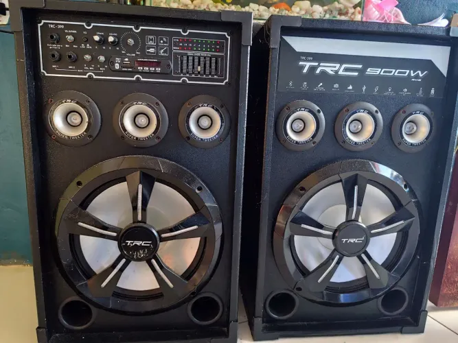 Vende- caixa de som amplificadora em perfeito estado, acompanha microfone para karaokê .