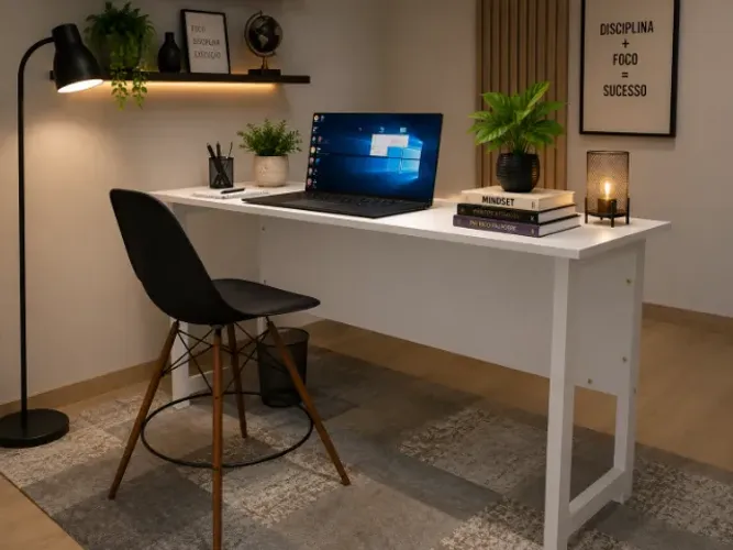 Mesa de Escritório Delluxe. Em Madeira Maciça: L100cm x P35cm x A74cm