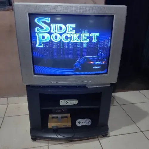 super nintendo completo + tv tubo 29" + rack em madeira