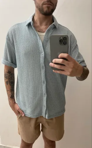 Camisa Tricô Masculina - Azul Bebê