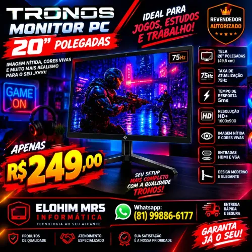 Monitor gamer 20 pol 75Hz Tronos