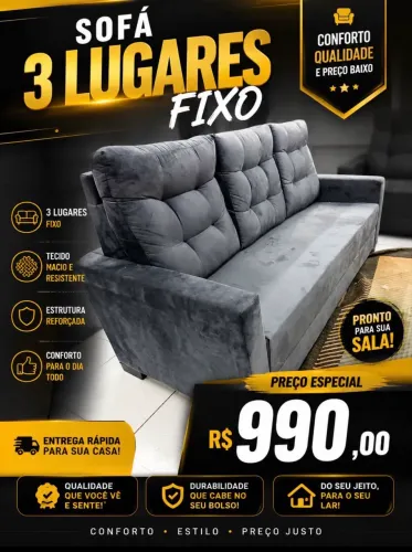 Promoção sofá 3 lugares novo 