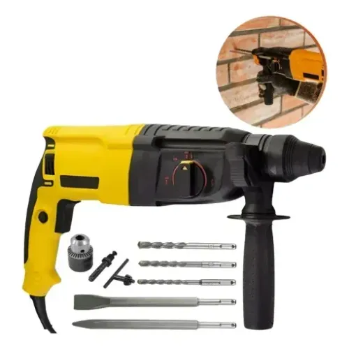 Martelete Rotativo Rompedor 1200W 12Pçs Furadeira De Impacto Amarelo - Pronta Entrega