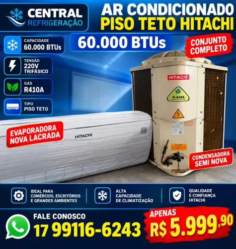 Ar condicionado Hitachi 60000 BTUs 220V trifásico no gás 410A