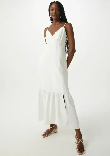 Vestido Midi Shoulder Off White com Fenda - Tamanho 42