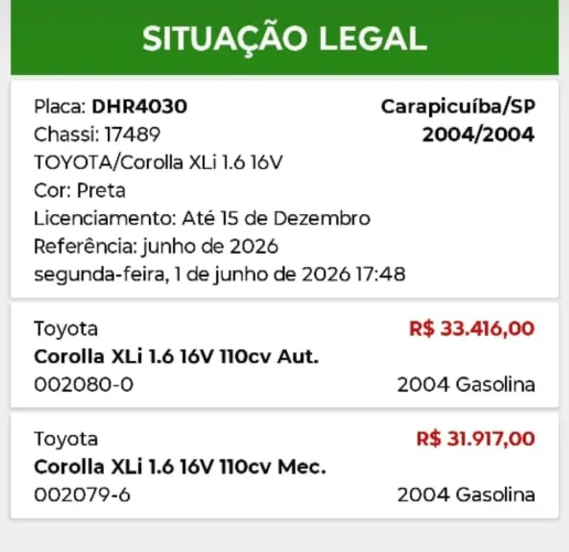 Toyota Corolla XLI 1.6 16V 110cv Aut. 2004