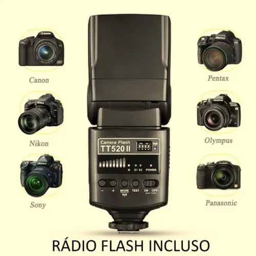 Flash + rádio disparador Godox TT520II para todas as câmeras, só falo whats não falo olx