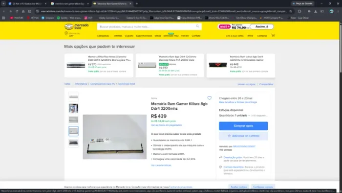 Memória RAM Kllisre 8GB DDR4 3200MHz