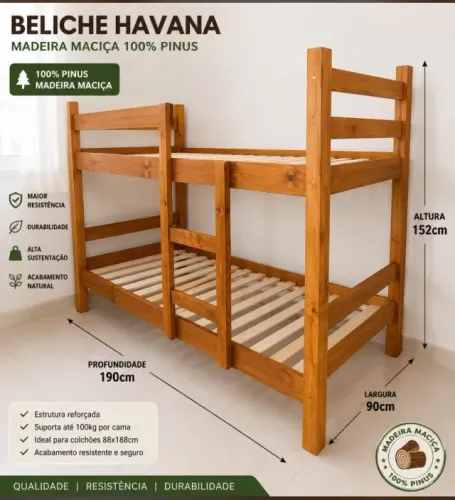 Beliche Havana Em Madeira Maciça 100% Pinus Cor Nogal