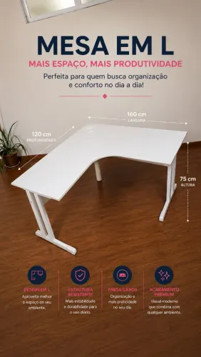 Mesa Profissional em L para Escritório