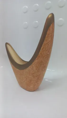 Vaso Lua Minguante de Cerâmica Bege e Dourado, Enfeite, Decoração