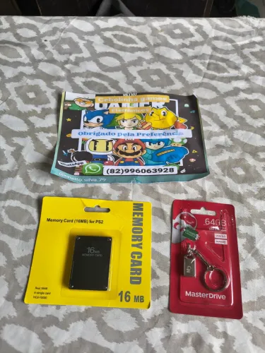 Kit pendrive e memori card com jogos ps2
