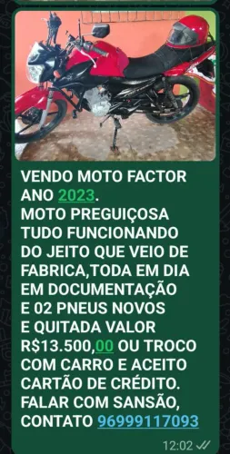 VENDO MOTO FACTOR ANO 2023,