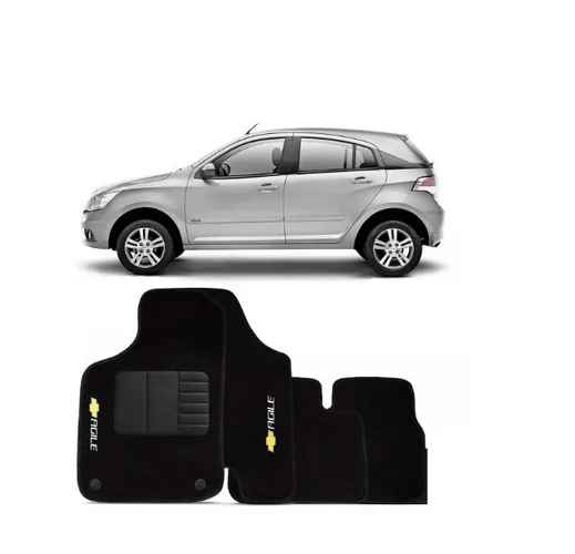 Jogo 4 pcs Tapete Chevrolet agile Preto com Logo bordado hg