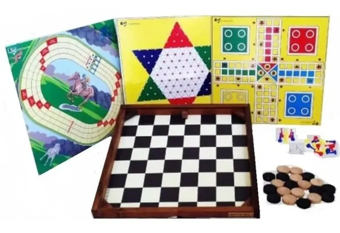 4 X 1 Jogos Estojo C/ Tabuleiro Ludo ,xadrez Chines, Dama E Hipismo
