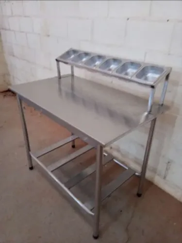 Mesa Inox 1,10m Condimentadora Com 6 cubas ?
