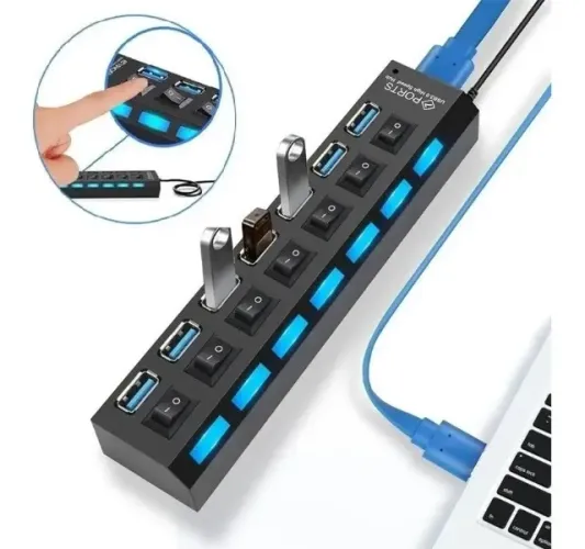 Hub Usb Extensão Led 2.0 de 7 Portas