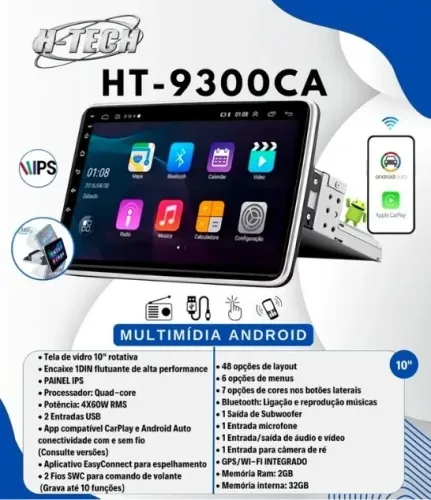 Multimidia Android 10 Pol 9 Polegadas 1din 