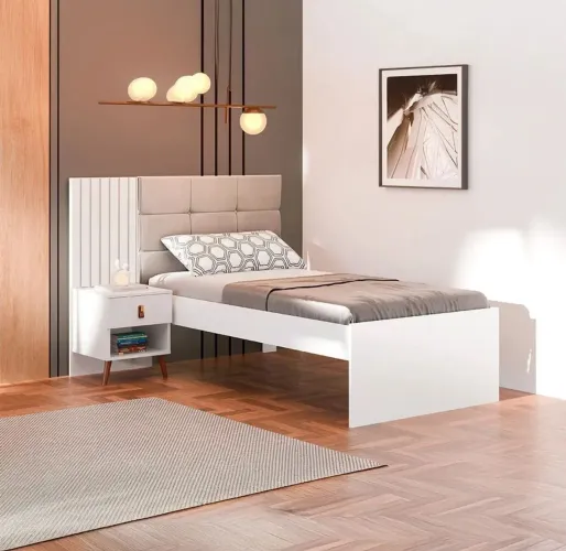Cama Solteiro Com cabeceira e Criado **nova na caixa**
