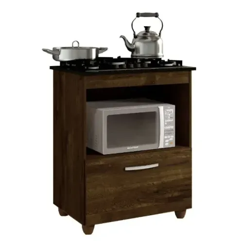 Balcão p/ Cooktop 4Bcs Sálvia Kaiki Ipê - Entrega Rápida! 