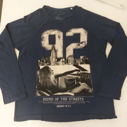 Camiseta Manga Longa Comprida Azul Escuro M Malha