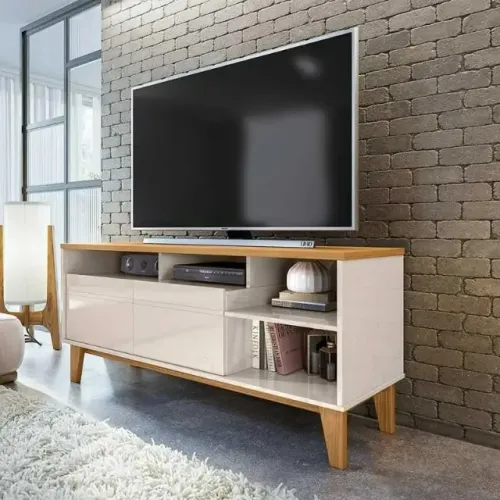 Rack Bancada Sala Para TV 55 Polegadas 136cm Taurus Lukaliam Off White Perolizado/Tauari