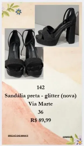 Sandália preta glitter Via Marte / Galocha Melissa