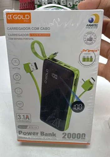 Power Bank 20000 mAh com Carregador 3.1A - Novo