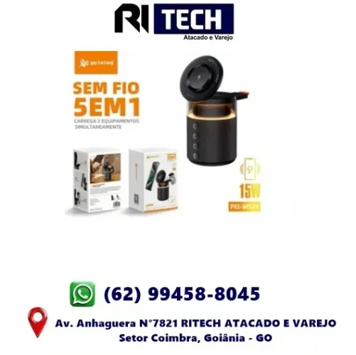 Carregador Sem Fio 5 em 1 15W Celular Fone Smartwatch Multifuncional PEI-WS29 Peining