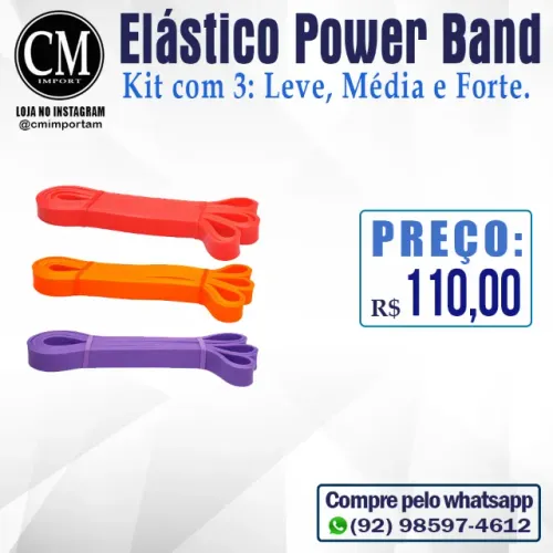 Elástico Power Band (Kit com 3: Leve, Médio e Forte)