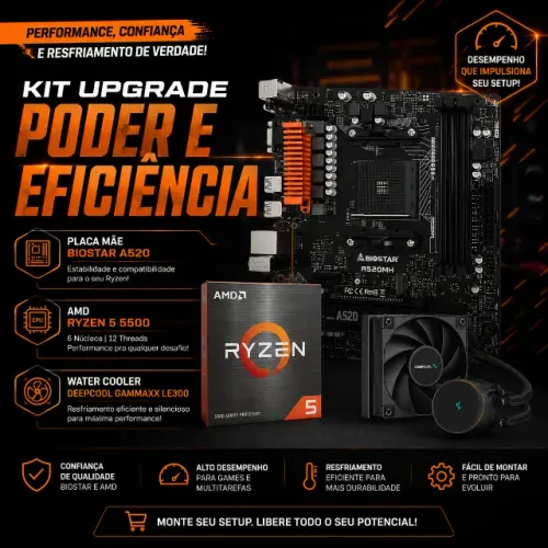 KIT RYZEN 5 5500 / A520MH+Dissipador/ Water Cooler 120mm