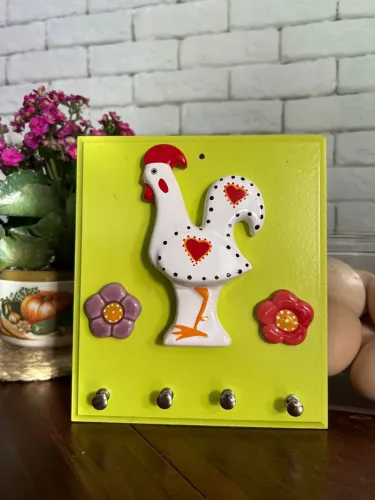 Gancheira/Chaveiro de Parede Decorativo Galinha - Estilo Farmhouse
