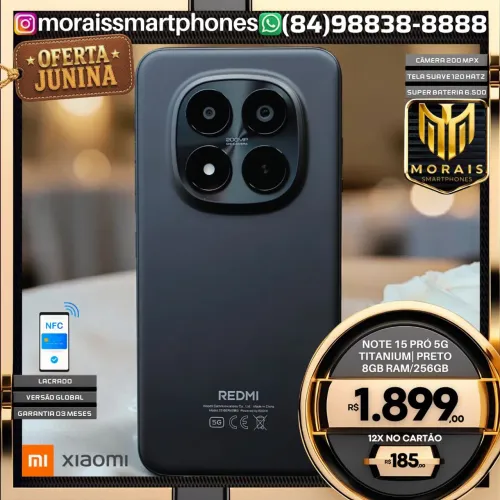 Redmi Note 15 Pró 5G - TITANIUM, PRETO - 256GB | 8GB RAM - NOVO |