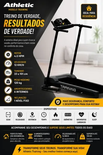 Esteira Athletic Training residencial 120kg