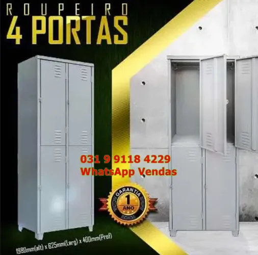 Roupeiro Locker Escaninho 4 Portas Grandes de Aço Entrega Grátis . Novo