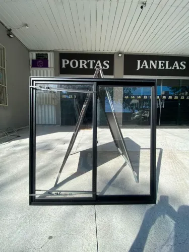 JANELA DE ALUMÍNIO PRETO 2F 1.00X1.00 - LINHA MODULAR MAIS REFORÇADA