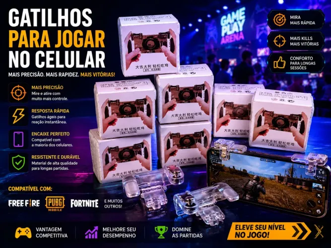 Gatilhos Freefire,Pubg,Fortnite e Jogos de Tiro (Metal L1 R1 Par)