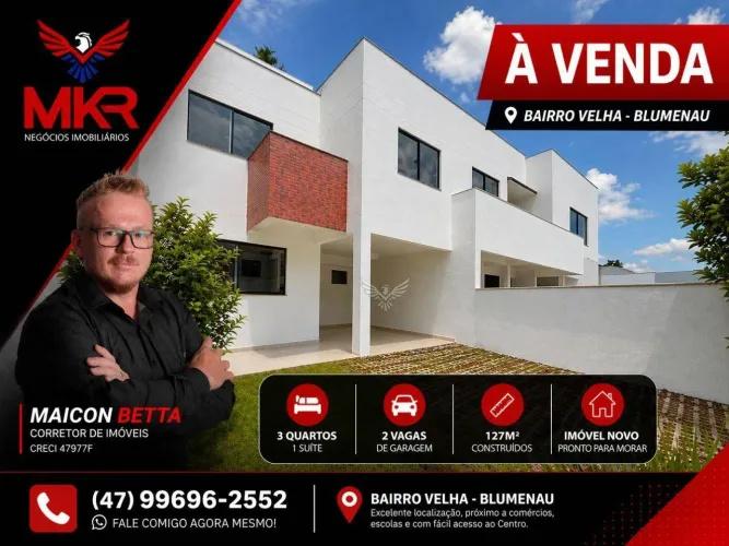 Sobrado à Venda na Velha em Blumenau com 3 Quartos e Sem Condomínio 127m²