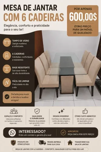 Mesa de jantar 6 cadeiras