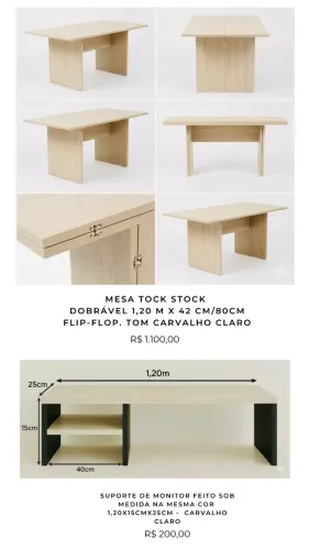 MESA DOBRÁVEL 1,20 M X 42 CM/80CM FLIP-FLOP + suporte de monitor