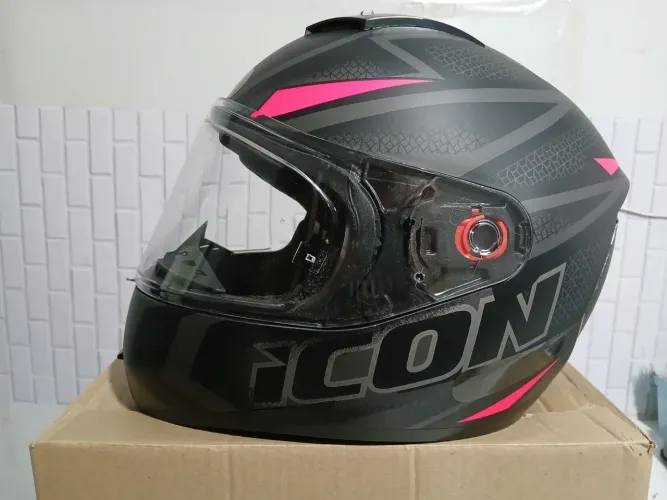 Capacete Moto Peels Icon Fast Preto Fosco Rosa Tamanho 58
