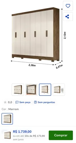 Guarda Roupa Casal 8 Portas 4 Gavetas Diplomata Castanho/Baunilha