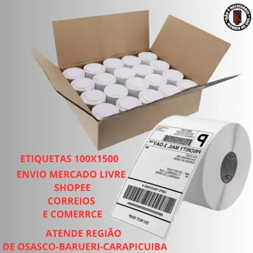 Rolos 200 Etiqueta 10x15 100x150 Térmica Serrilha Zebra Elgin Cor Branco