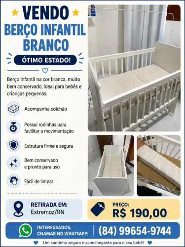 VENDE-SE BERÇO INFANTIL BRANCO