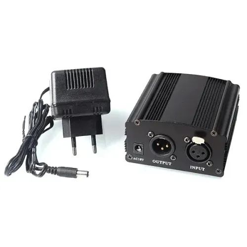 Fonte Phantom Power 48V Woopker com Cabo XLR para Microfone Condensador - Entrada 
