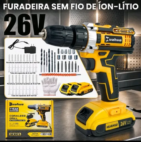 FURADEIRA SEM FIO 26V Recarregável Para diversos trabalhos e Perfurações 