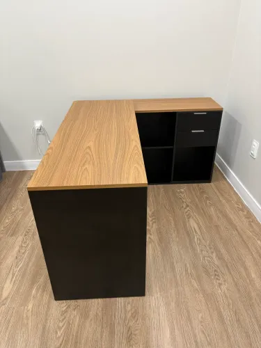 Mesa de escritório em L em MDF Carvalho Treviso