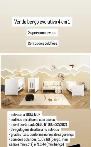 Berço evolutivo 4x1 com colchão 