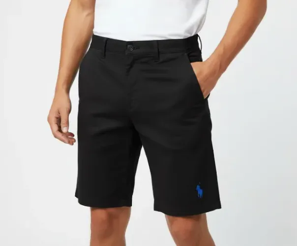 Bermuda Masculina Sarja Preta Casual Elegante Com Bolsos