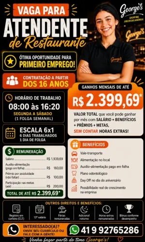 Vaga para Atendente de restaurante